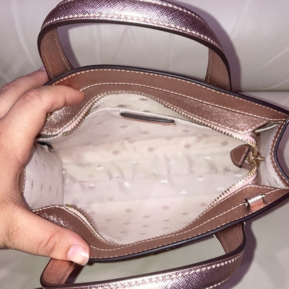 Kate Spade Rose Gold Tinsel Glitter Fabric Sparkle Satchel Purse Bag - Picture 14 of 15